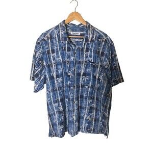 Tommy Bahama Shirt Men's Size XL Blue Plaid Tropical Silk Blend Button Up